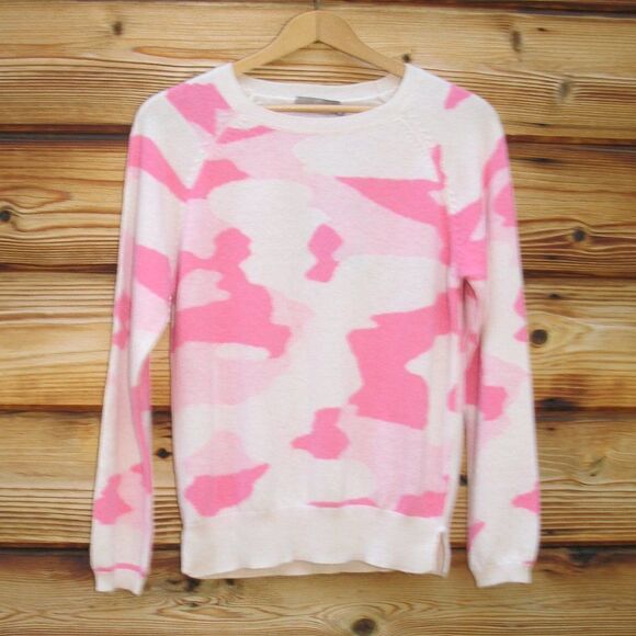 NWT Brodie Pink Cashmere Camo Sweater Pullover - Picture 1 of 8